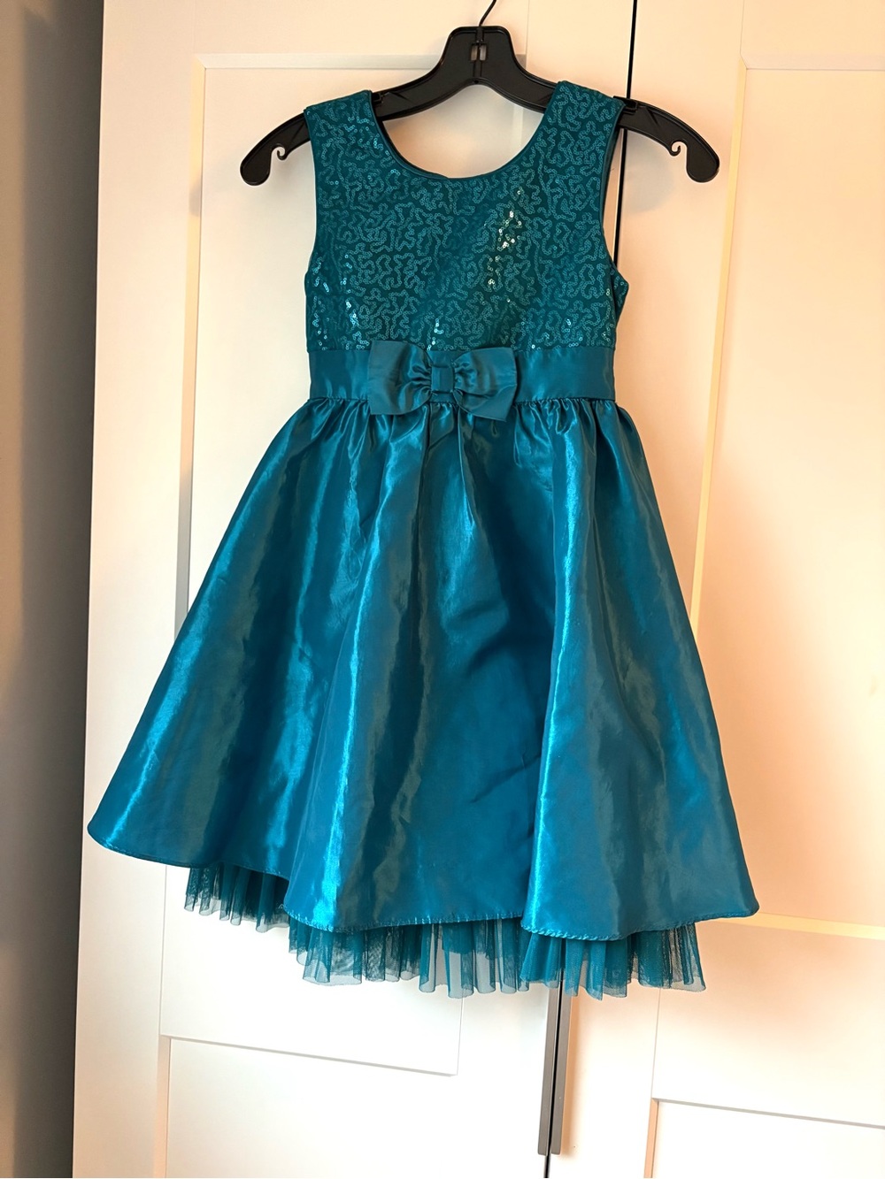 Girls’ Jona Michelle Teal Sequin Bodice Satin Party Dress, Size 8